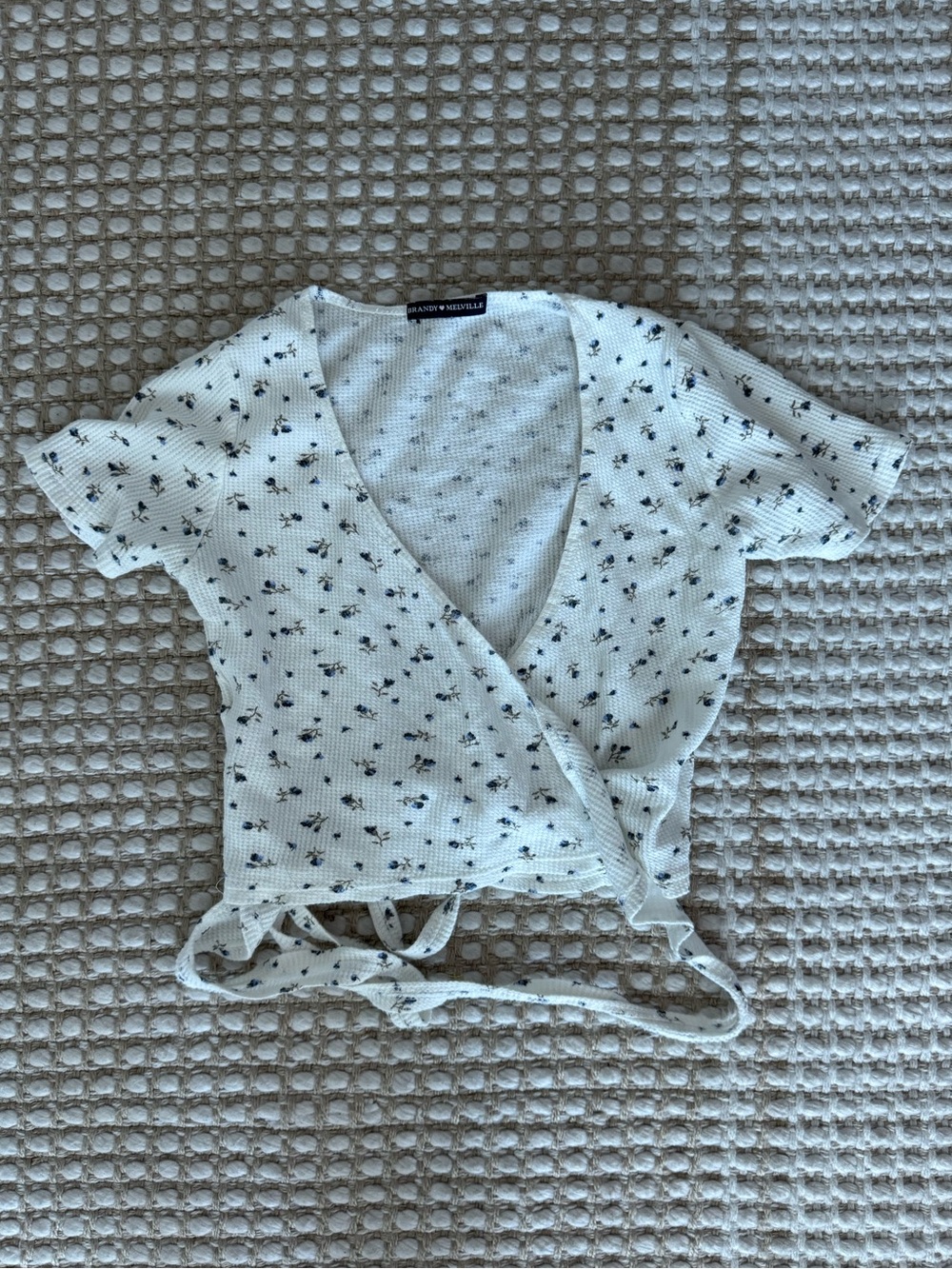 Brandy Melville White Floral Wrap Crop Top